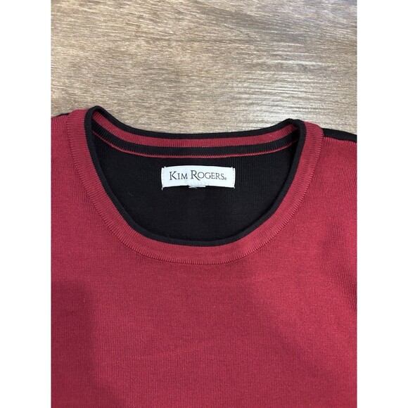 Kim Rodger’s Burgundy Black Buttons Ribbed Sweater 3-4sleeve Color block Holiday - Picture 2 of 11